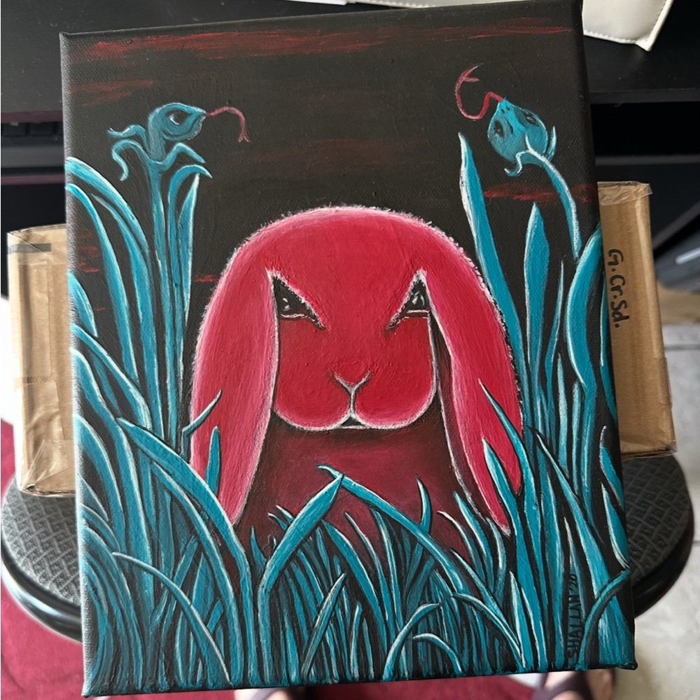 Red and Blue Rabbit Canvas Art - Picture 2 of 5